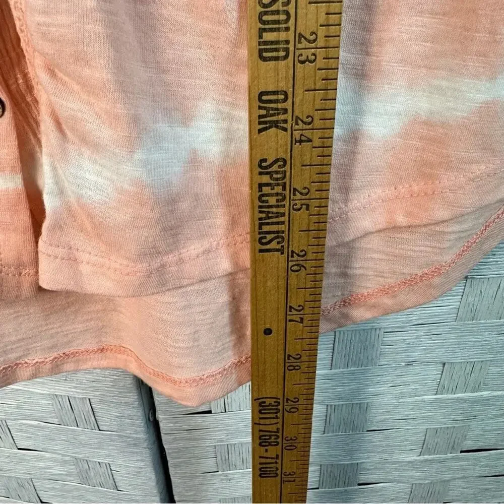 New Directions Womens Blouse Peach white tie-dye balloon sleeve bohemian hippie - Picture 8 of 10